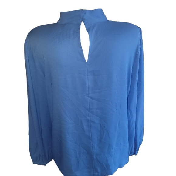Ann Taylor Light Blue Pleat Detailed High Neck Blouse L - Picture 6 of 7